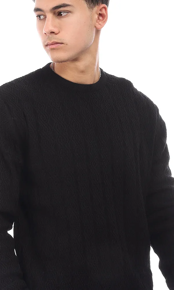 96260 Acrylic Round Neck Cotton Pullover - Black