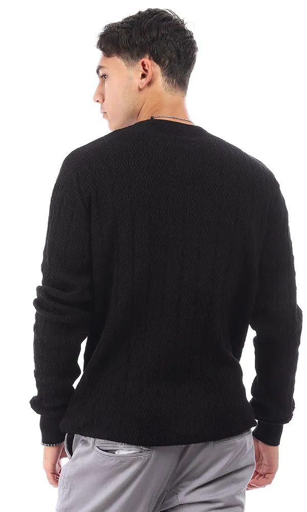 96260 Acrylic Round Neck Cotton Pullover - Black