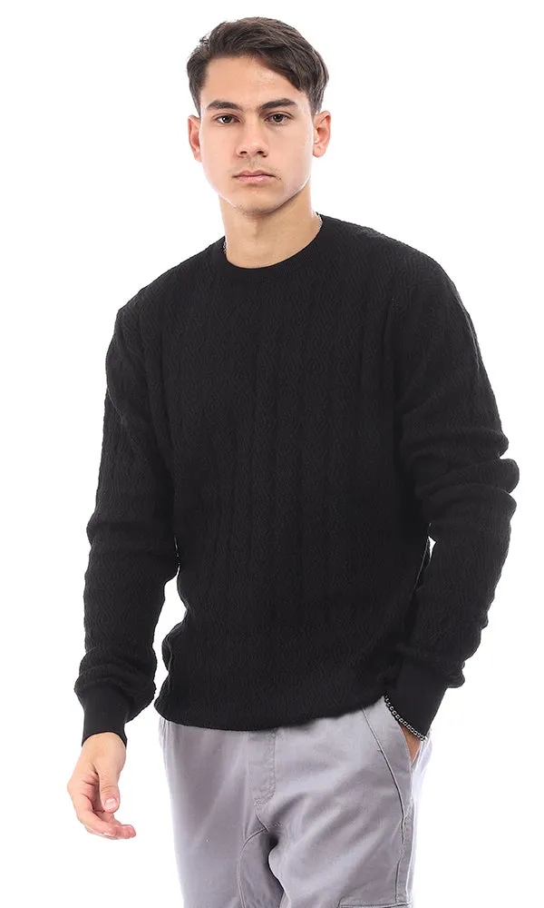 96260 Acrylic Round Neck Cotton Pullover - Black