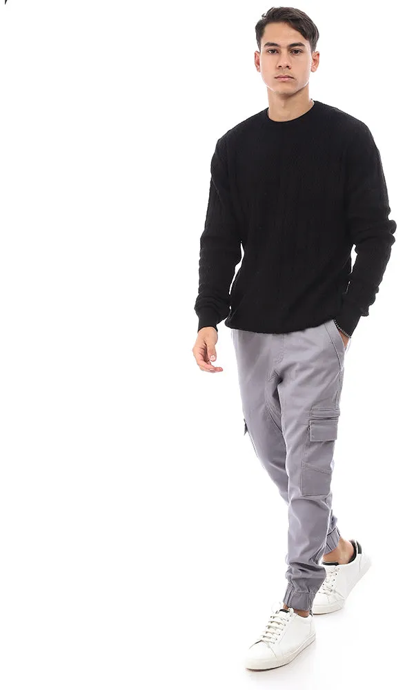 96260 Acrylic Round Neck Cotton Pullover - Black