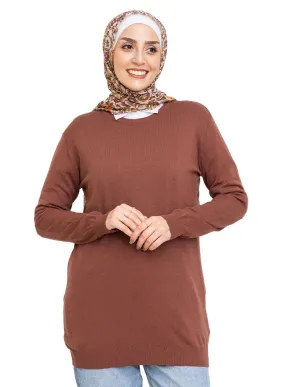 Brown Round Knit Pullover
