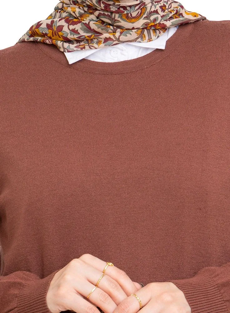 Brown Round Knit Pullover