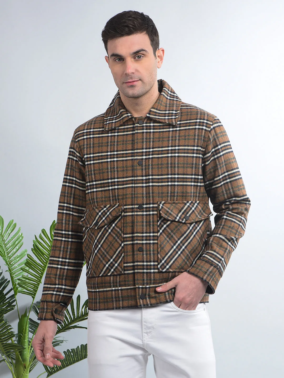 COBB BROWN CHECKED COLLAR SHACKET