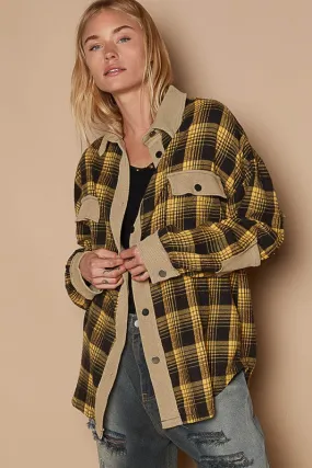Contrast Thermal Detail Button Down Plaid Shacket
