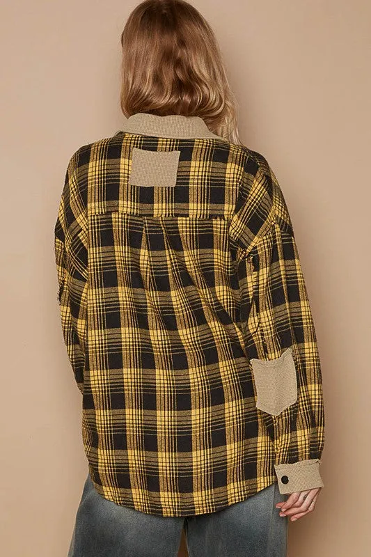 Contrast Thermal Detail Button Down Plaid Shacket