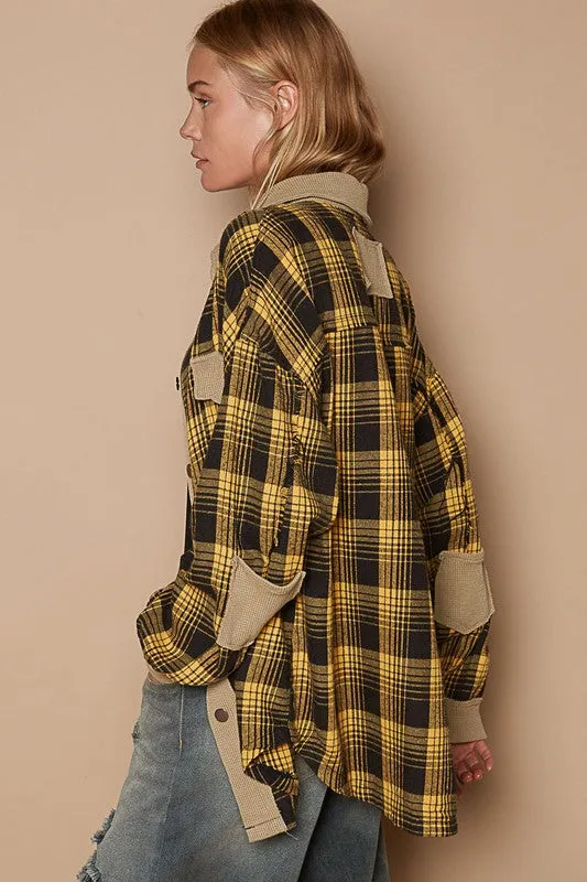Contrast Thermal Detail Button Down Plaid Shacket