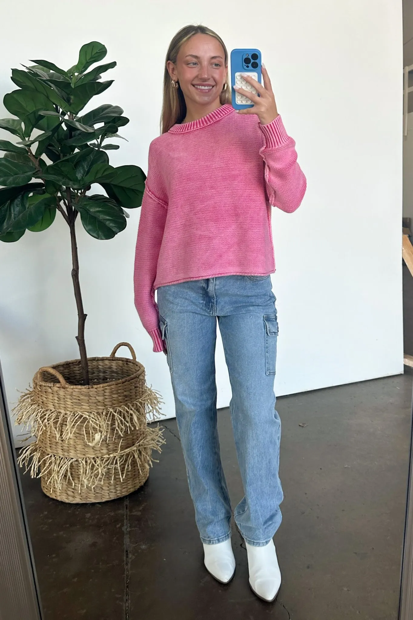 Cool Nights Acid Wash Exposed Seam Sweater - FINAL SALE