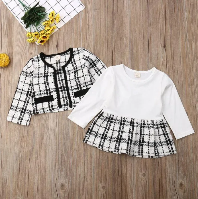 Plaid Dress with Overcoat