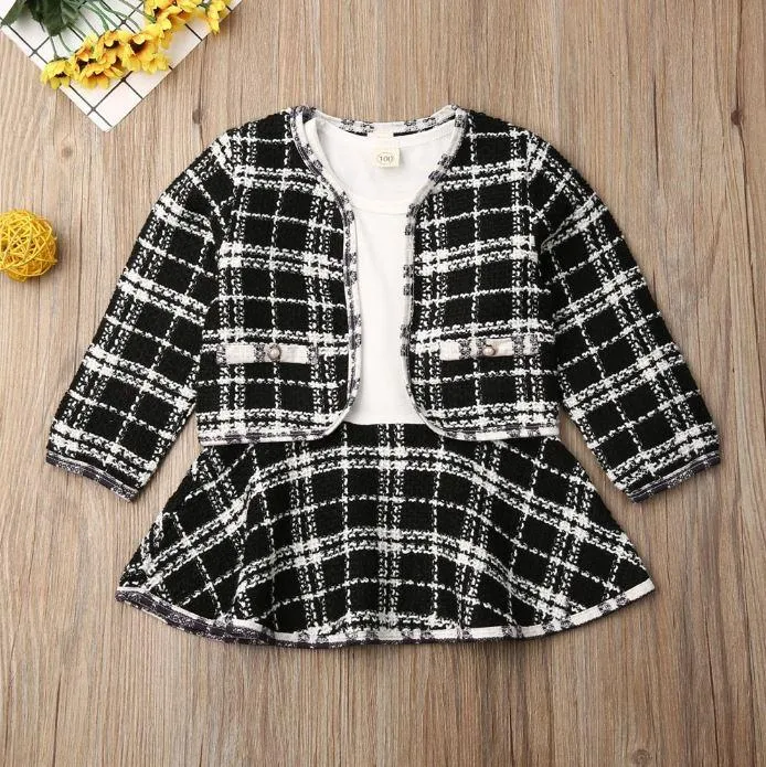 Plaid Dress with Overcoat
