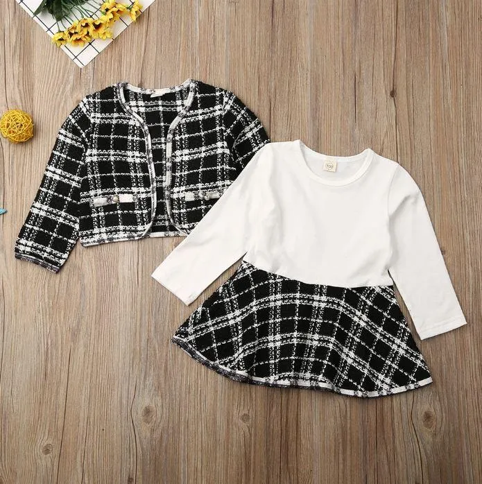 Plaid Dress with Overcoat