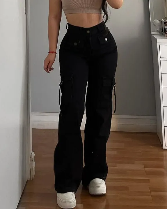 Women's Fashion Cargo Denim Wide Leg Pants
