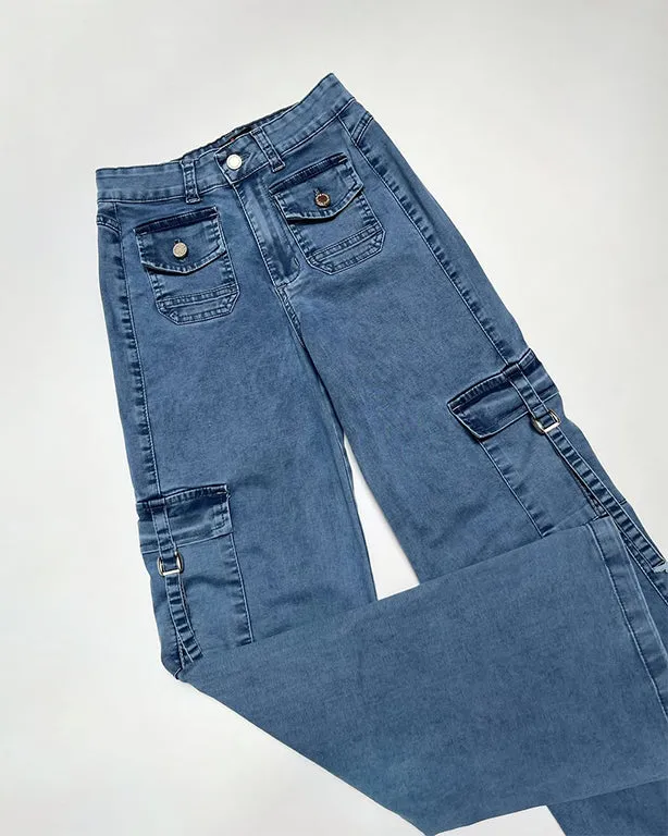 Women's Fashion Cargo Denim Wide Leg Pants