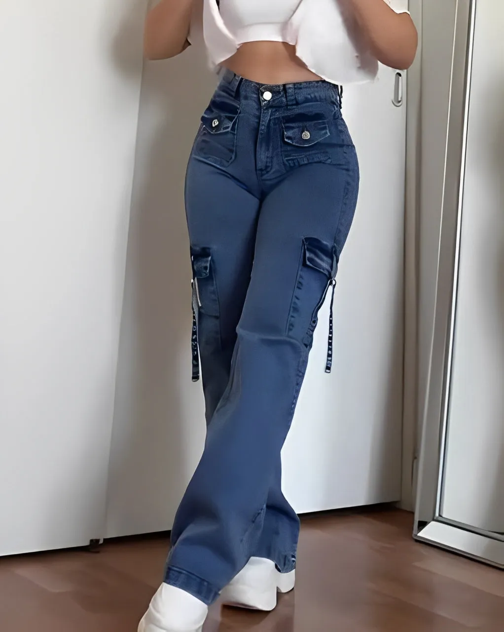 Women's Fashion Cargo Denim Wide Leg Pants